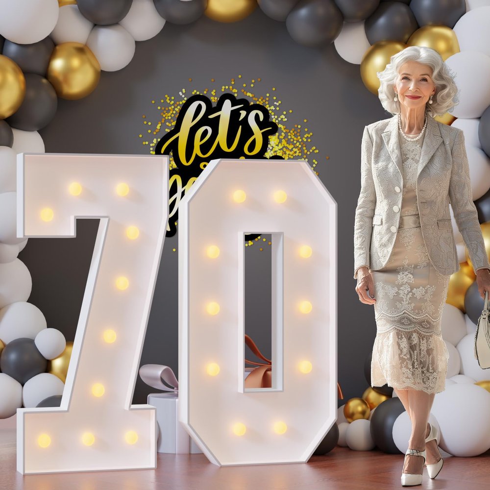 Bugame Light Up Numbers 4FT, Number 70 Light Up Sign Marquee Numbers 4 Feet Tall, Large 70 Marquee Number for 70th Birthday Party Decorations Mosaic Nmero