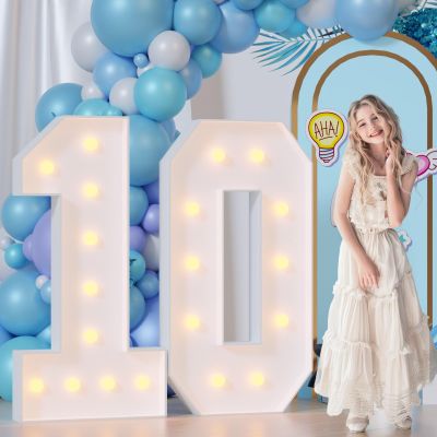 Bugame Light Up Numbers 4FT, Number 10 Light Up Sign Marquee Numbers 4 Feet Tall, Large 10 Marquee Number for 10th Birthday Party Decorations Mosaic Nmero