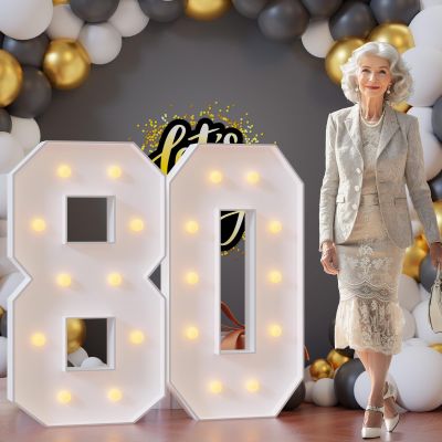 Bugame Light Up Numbers 4FT, Number 80 Light Up Sign Marquee Numbers 4 Feet Tall, Large 80 Marquee Number for 80th Birthday Party Decorations Mosaic Nmero