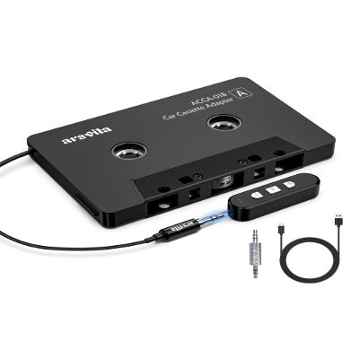 arsvita 5.1 Bluetooth Cassette Adapter with 3.5mm Aux Cable Tape, Black