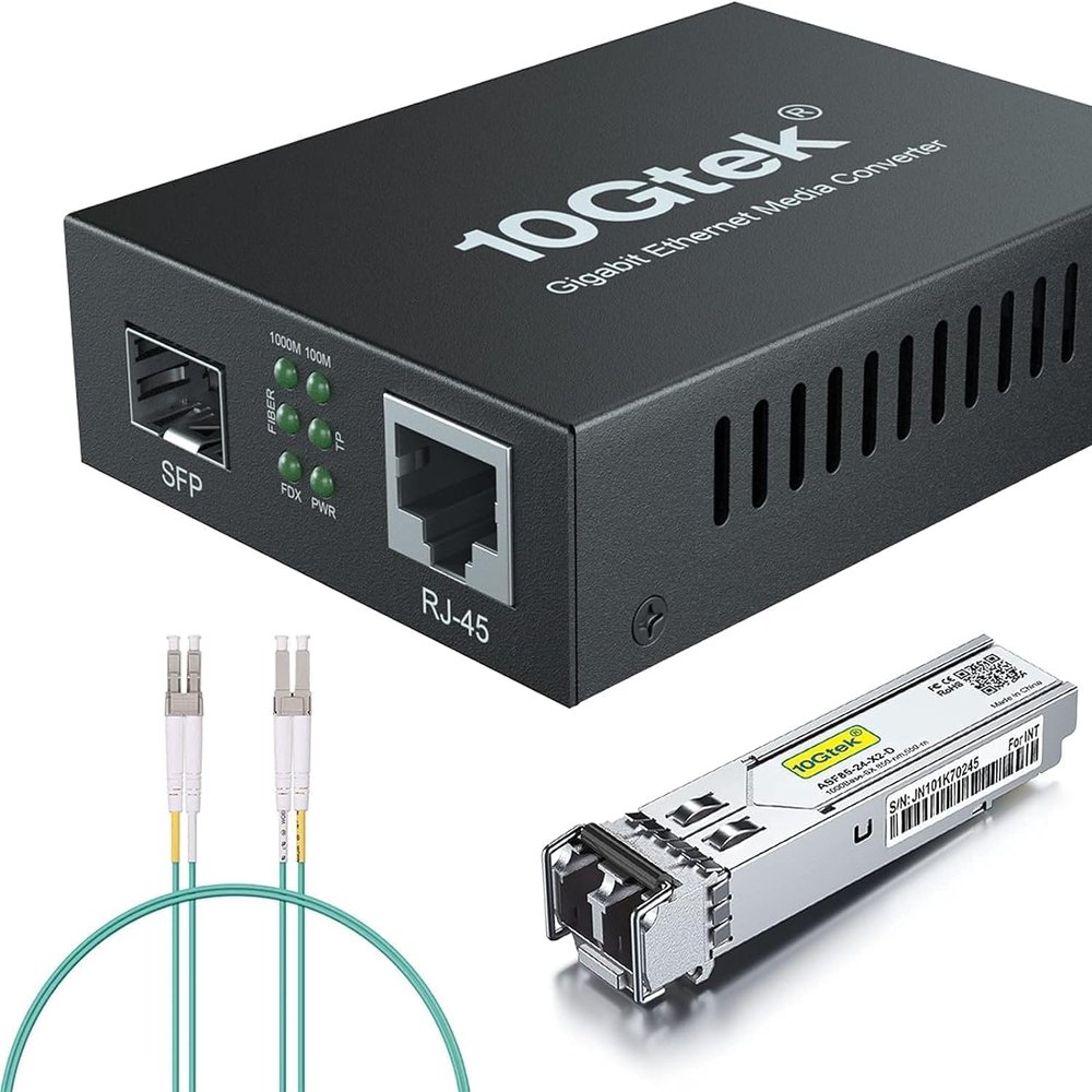 1 Pack of 1.25G Media Converter(kit #1) with 1000Base-SX SFP Transceiver and 4 Pack of 10M Fiber Patch Cable