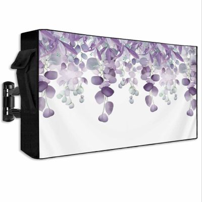FALABON88 Outdoor TV Cover 65 Inch, Weatherproof Waterproof Elegant Spring Leaf Outside TV Covers with Zipper Flap, Purple Lavender 600D TV Enclosure Protector for Outside Flat Screen TV
