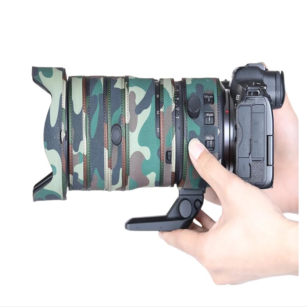 CHASING BIRDS Lens Camouflage Waterproof Coat for Canon RF 24-105mm F2.8 L is USM Z Rainproof Lens Protective Cover (Military Green Camouflage, with Extender RF 1.4X)