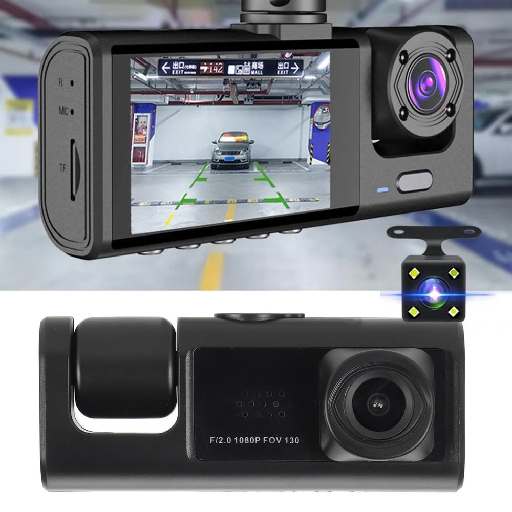 1080P Dash Camera, 3 Channel 2 Inch Screen 170 Wide Angle, WDR Night, 2.4G APP Controlling, Car Camera for Cars, Trucks, SUVs