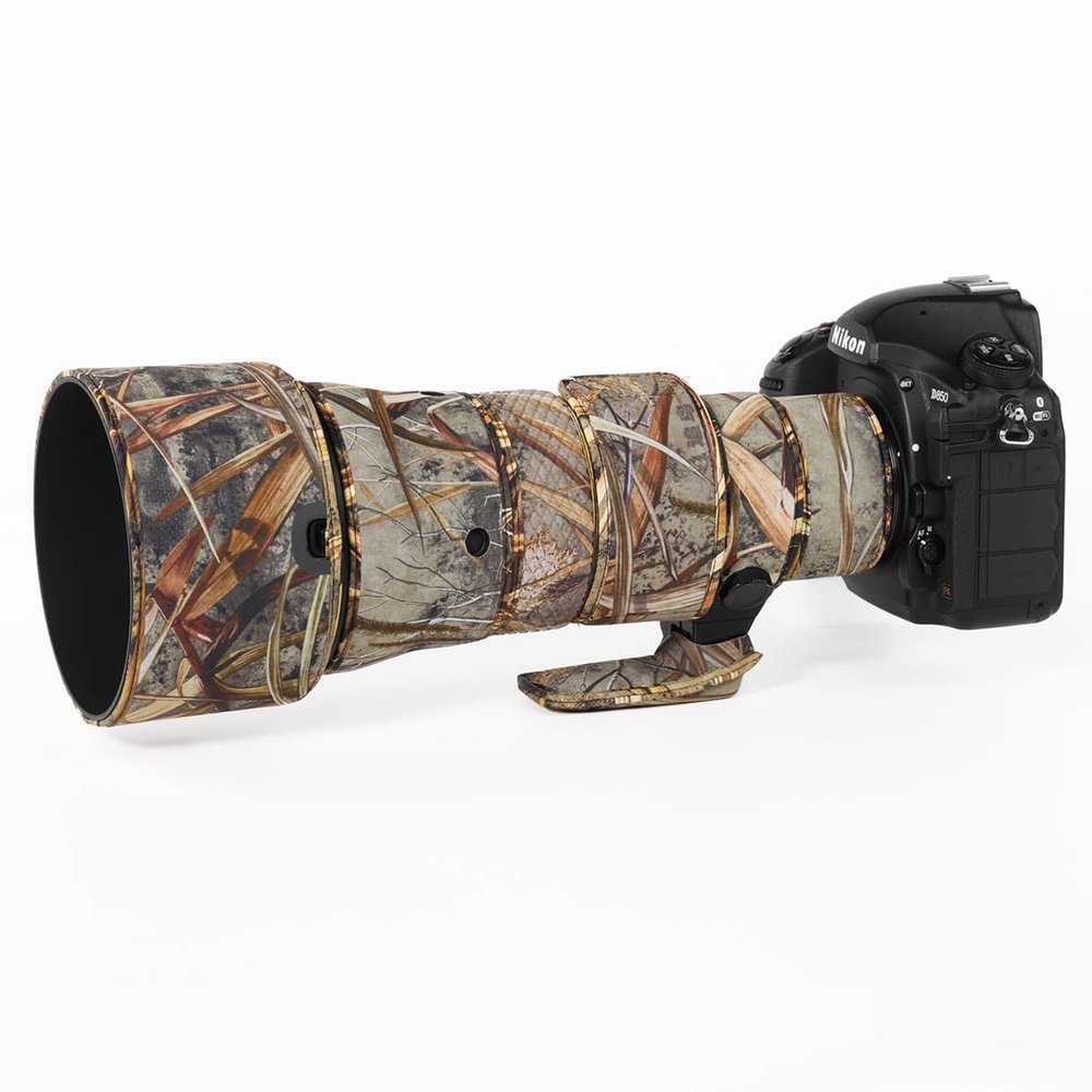 CHASING BIRDS Lens Camouflage Waterproof Coat for Nikon AF-S 500mm f/5.6E PF ED VR Rainproof Lens Protective Cover Version IV (Reed Camouflage, with 2.0X TC (TC-20E III))