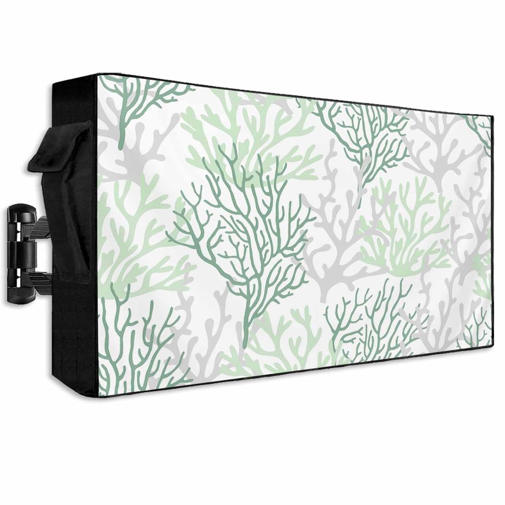FALABON88 Outdoor TV Cover 65 Inch, Weatherproof Waterproof Coral Starfish Outside TV Covers with Zipper Flap, Summer Ocean 600D TV Enclosure Protector for Outside Flat Screen TV