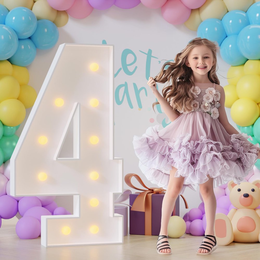 Bugame Light Up Numbers 4FT, Number 4 Light Up Sign Marquee Numbers 4 Feet Tall, Large 4 Marquee Number for 4th Birthday Party Decorations Mosaic Nmero