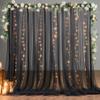 10x8ft Black Tulle Backdrop Curtain with Lights String for Parites, Sheer Photo Backdrop Curtains for Wedding Baby Shower Birthday Party Photo Shoot Decorations view 1
