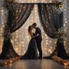 10x8ft Black Tulle Backdrop Curtain with Lights String for Parites, Sheer Photo Backdrop Curtains for Wedding Baby Shower Birthday Party Photo Shoot Decorations view 4