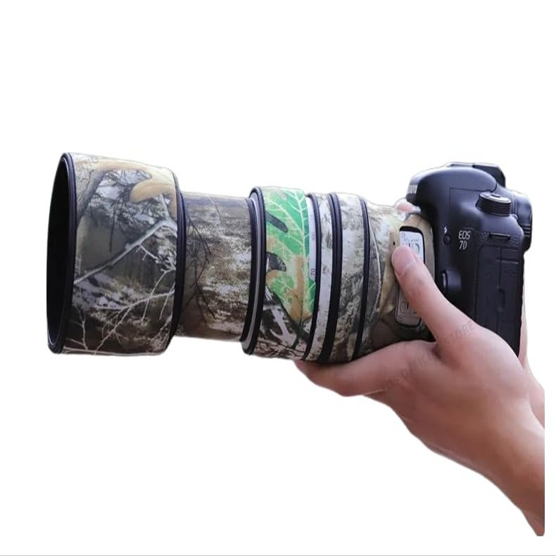 CHASING BIRDS Lens Camouflage Waterproof Coat for Canon EF 70-300mm F4-5.6 L is USM Rainproof Lens Protective Cover (Yellow Tree Camouflage, with Extender EF 2.0X III)