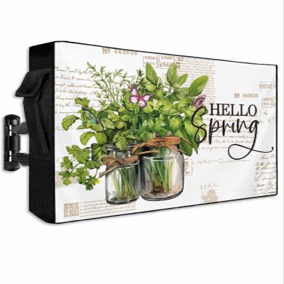 FALABON88 Outdoor TV Cover 55 Inch, Weatherproof Waterproof Spring Leaf Vase Outside TV Covers with Zipper Flap, Watercolor Art 600D TV Enclosure Protector for Outside Flat Screen TV