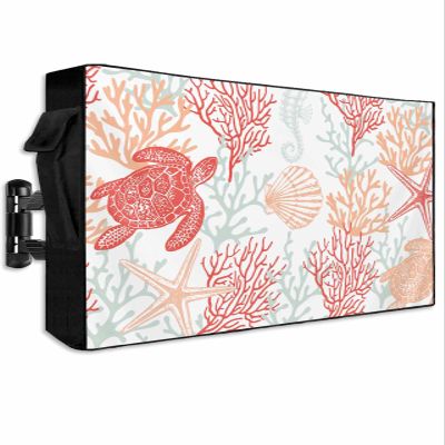 FALABON88 Outdoor TV Cover 55 Inch, Weatherproof Waterproof Coral Starfish Outside TV Covers with Zipper Flap, Summer Ocean 600D TV Enclosure Protector for Outside Flat Screen TV
