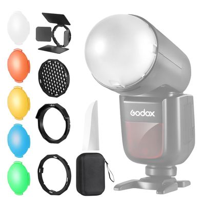 TOAZOE TR-09 Magnetic Flash Accessories Kit for Godox V1/V100/AD100/AD200 Round Head Speedlite Flashes, Flash Diffuser Kit Includes Dome Diffuser, Diffuser Panel, Barndoor, Honeycomb Grid