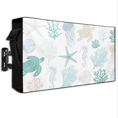 FALABON88 Outdoor TV Cover 75 Inch, Weatherproof Waterproof Coral Starfish Outside TV Covers with Zipper Flap, Summer Ocean 600D TV Enclosure Protector for Outside Flat Screen TV