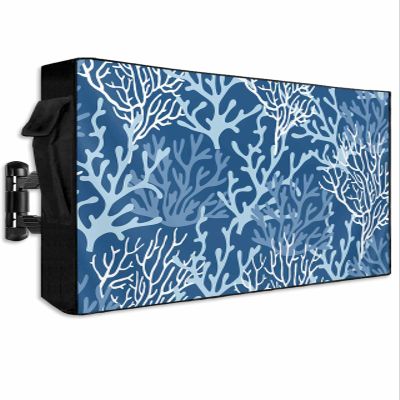 FALABON88 Outdoor TV Cover 55 Inch, Weatherproof Waterproof Ocean Beach Coral Outside TV Covers with Zipper Flap, Navy Blue 600D TV Enclosure Protector for Outside Flat Screen TV