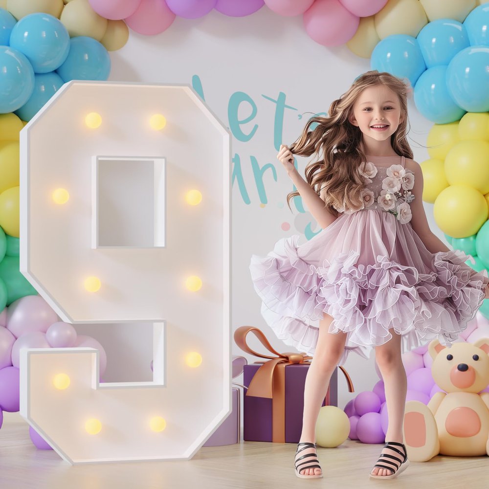 Bugame Light Up Numbers 4FT, Number 9 Light Up Sign Marquee Numbers 4 Feet Tall, Large 9 Marquee Number for 9th Birthday Party Decorations Mosaic Nmero