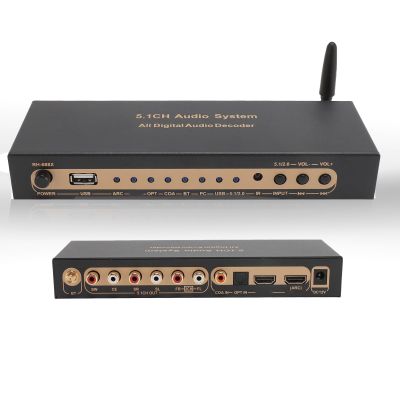 5.1 Channel Surround Sound Decoder, 192Khz 24Bit 4K ARC Optical Fiber Coaxial Analog Sound Decoder System Support for AC3, DTS, LPCM, HDCD, PCM (US Plug)