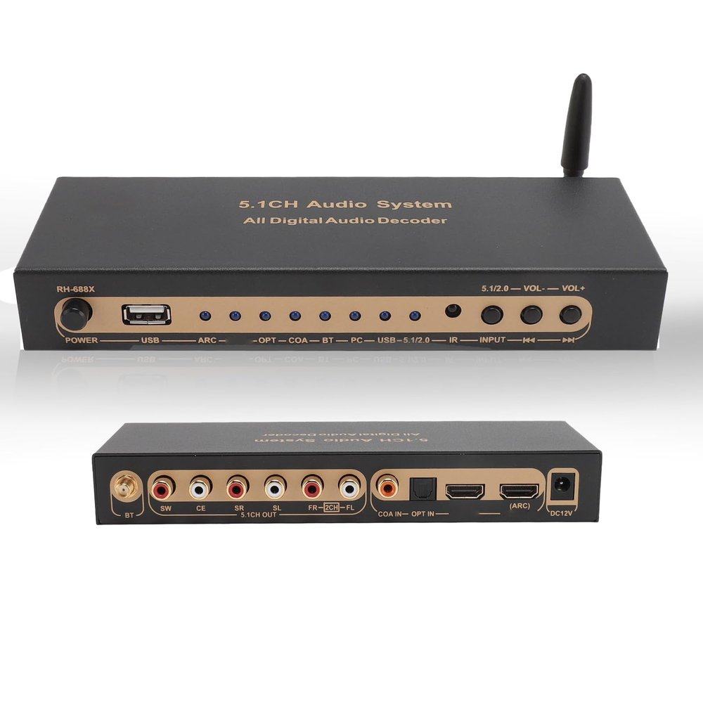 5.1 Channel Surround Sound Decoder, 192Khz 24Bit 4K ARC Optical Fiber Coaxial Analog Sound Decoder System Support for AC3, DTS, LPCM, HDCD, PCM (US Plug)
