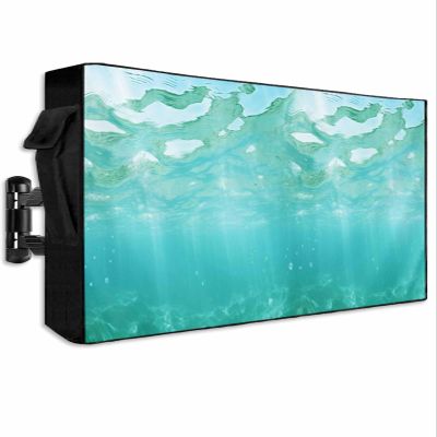 FALABON88 Outdoor TV Cover 65 Inch, Weatherproof Waterproof Summer Watercolor Sea Outside TV Covers with Zipper Flap, Green Ocean 600D TV Enclosure Protector for Outside Flat Screen TV