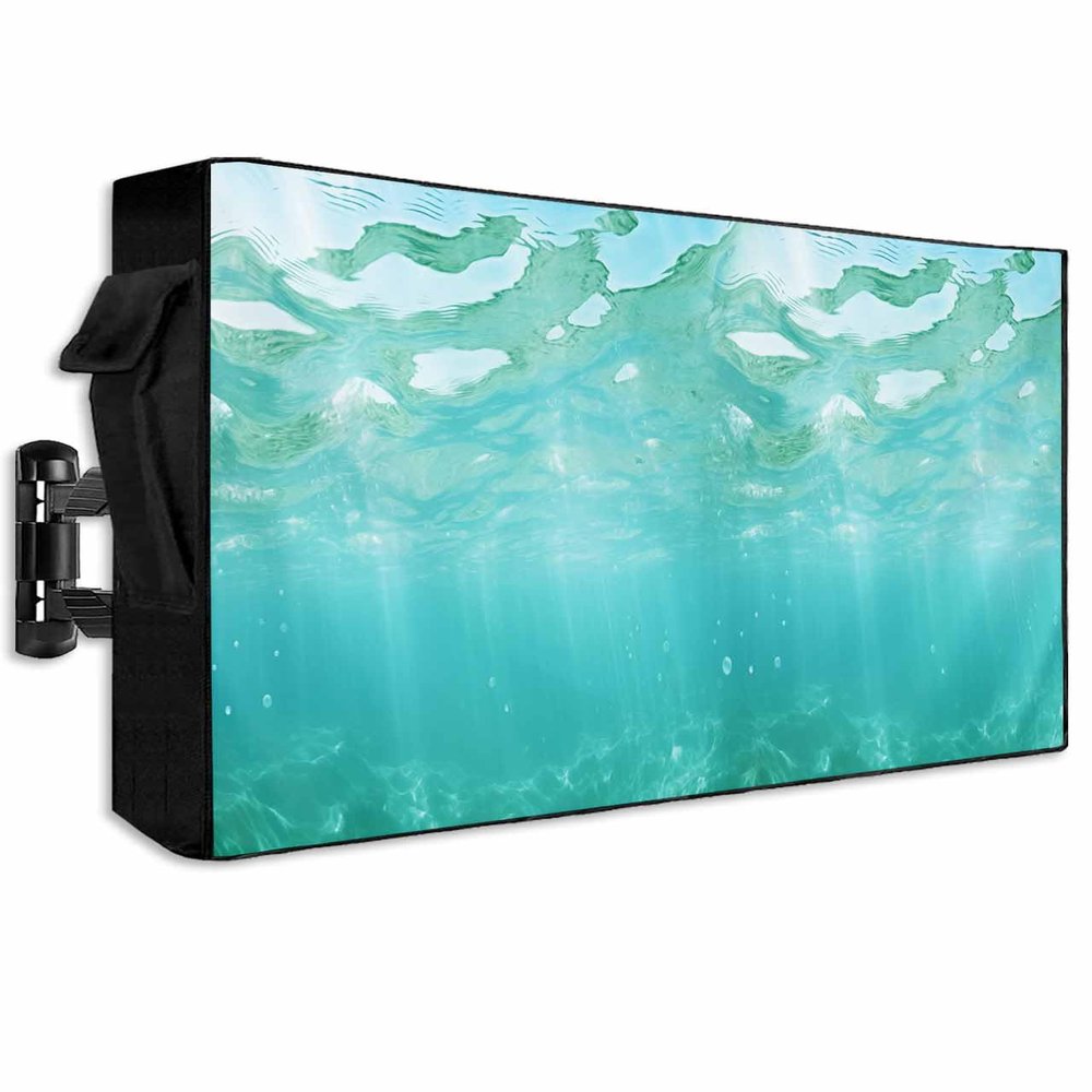 FALABON88 Outdoor TV Cover 65 Inch, Weatherproof Waterproof Summer Watercolor Sea Outside TV Covers with Zipper Flap, Green Ocean 600D TV Enclosure Protector for Outside Flat Screen TV