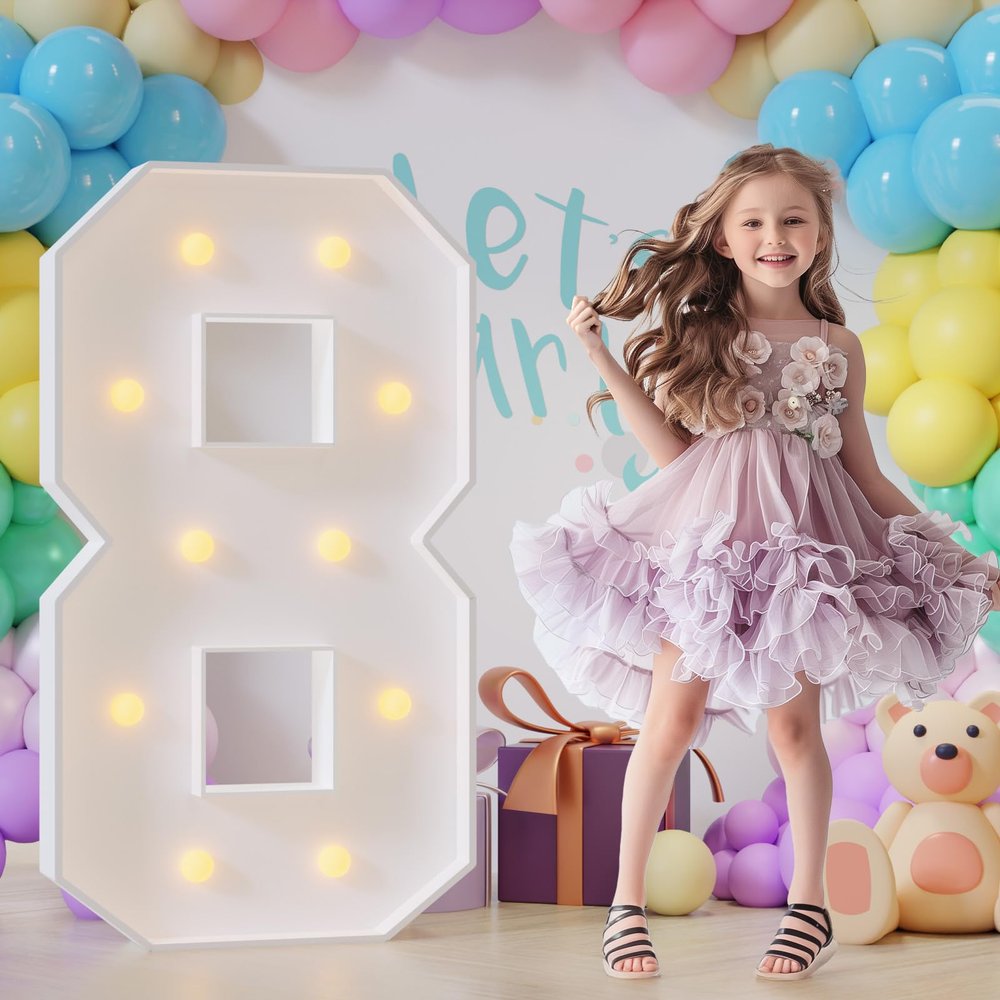 Bugame Light Up Numbers 4FT, Number 8 Light Up Sign Marquee Numbers 4 Feet Tall, Large 8 Marquee Number for 8th Birthday Party Decorations Mosaic Nmero
