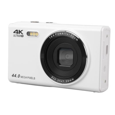 4K FHD Digital Camera, 44MP 2.4 Inch 16X Digital Zoom Autofocus Compact Small Camera, Anti Shake Vlogging Camera for Beginners Teens Kids Boys Girls, 1200mAh Battery (White)