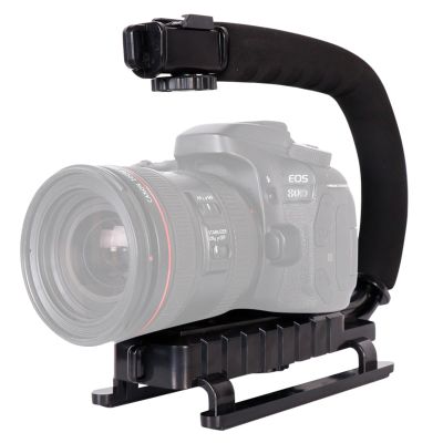 Video Action Stabilizing Handle Grip, Professional C Shape Video Stabilizers with 3cold Shoe, 1/4in Slidable Screw Handheld Camera Stabilizer, for SLR Cameras, Family DV Cameras