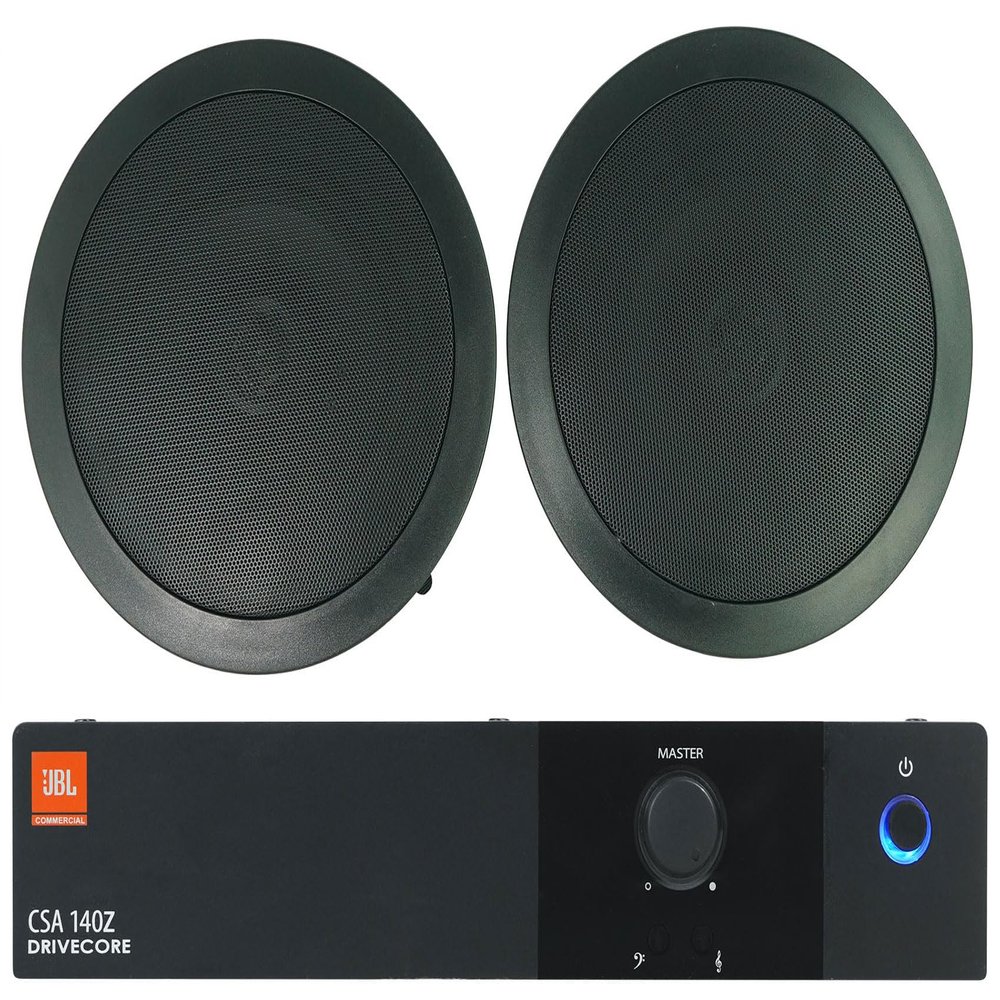 Audiosavings Bundle: (1) JBL CSA 140Z 40w Commercial 70v Amplifier Amp for Restaurant/Bar/Cafe Bundle with (2) Rockville CC65T Black 6.5" Commercial 70v Ceiling Speakers for Restaurant (3 Items)