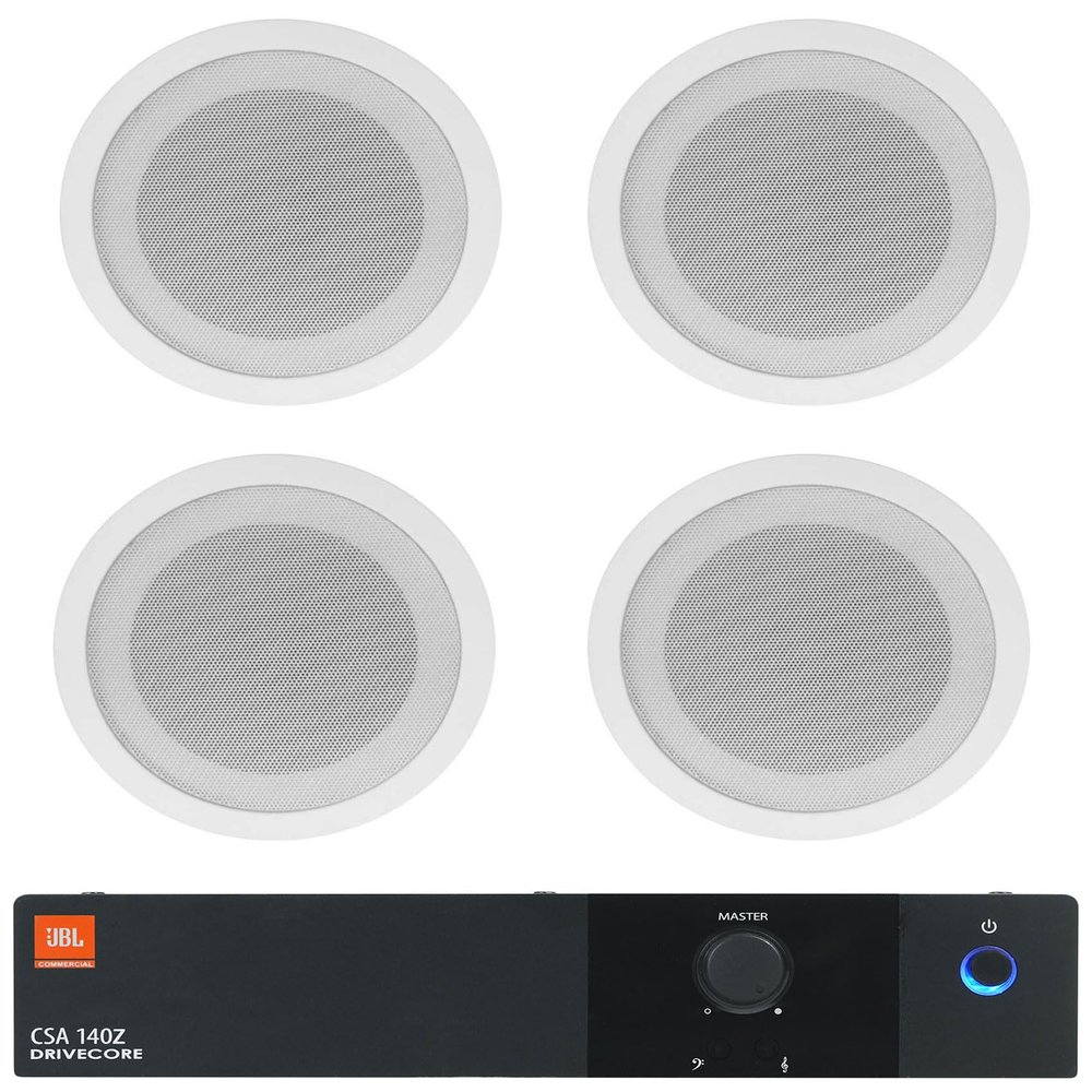 Audiosavings Bundle: (1) JBL CSA 140Z 40w Commercial 70v Amplifier Amp for Restaurant/Bar/Cafe Bundle with (4) Rockville CCL5T White 70V 5" Commercial Ceiling Speakers 4 Restaurant/Office (5 Item)