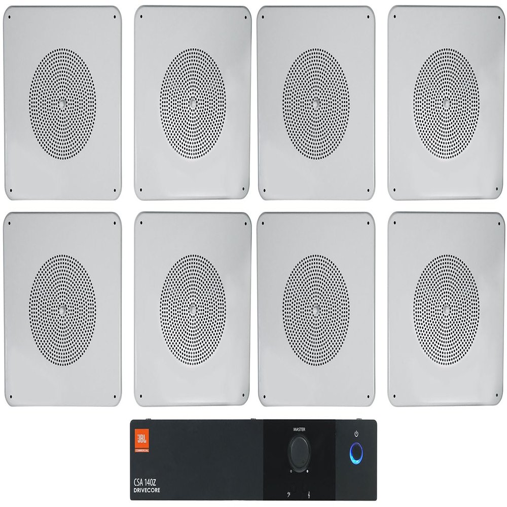 Audiosavings Bundle: (1) JBL CSA 140Z 40w Commercial 70v Amplifier Amp for Restaurant/Bar/Cafe Bundle with (8) Rockville MS81 Metal 8" 70v Commercial Background Music PA Ceiling Speakers (9 Items)