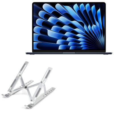 BoxWave Stand and Mount Compatible with Apple M3 MacBook Air (15 in) - Compact QuickSwitch Stand, Portable Multi Angle Viewing Foldable Riser - Metallic Silver
