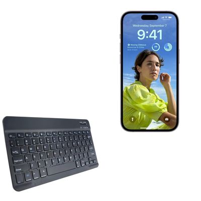 BoxWave Keyboard Compatible with Apple iPhone 16 - SlimKeys Bluetooth Keyboard, Portable Thin with Chiclet-Style Keys - Jet Black