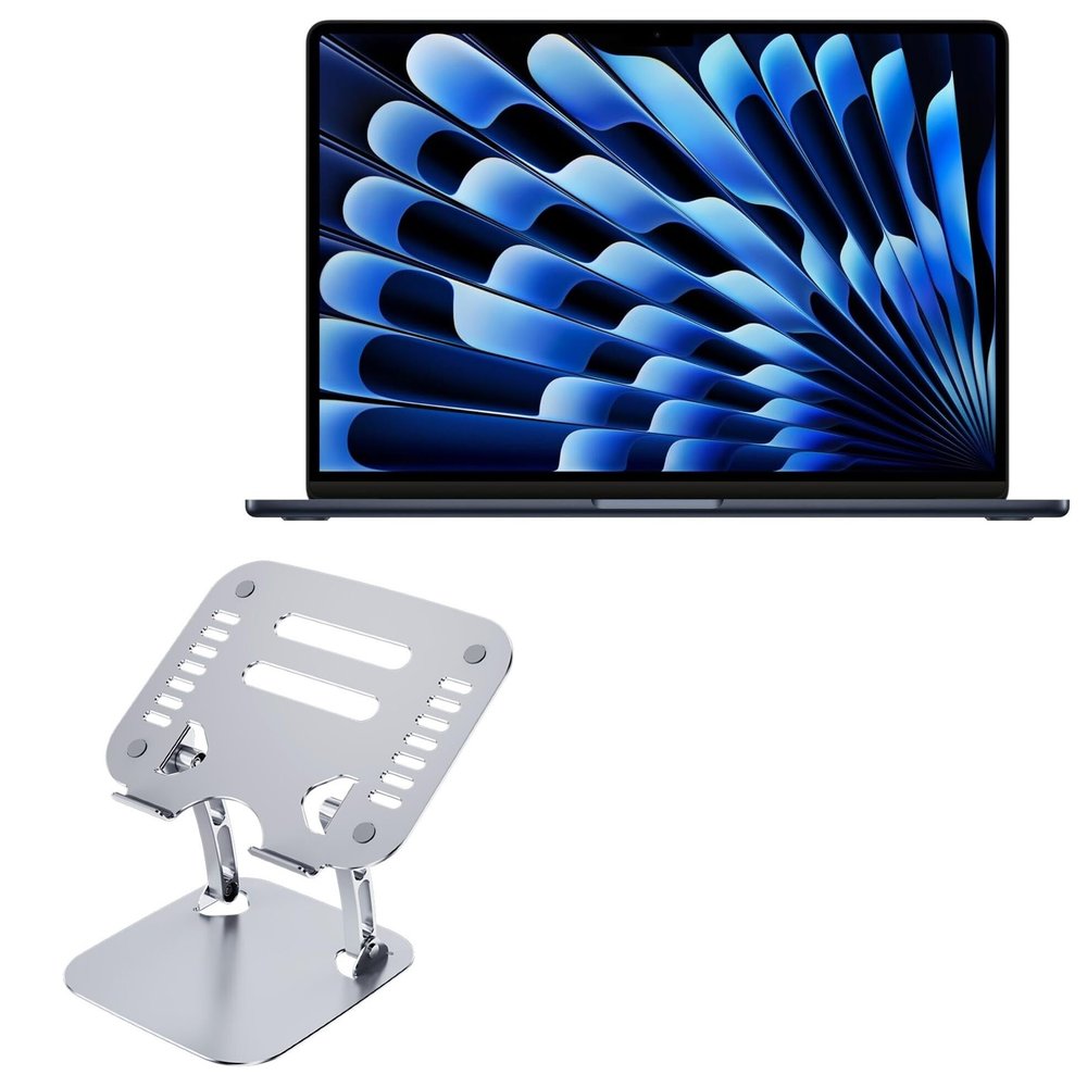 BoxWave Stand and Mount Compatible with Apple M3 MacBook Air (15 in) - Executive VersaView Laptop Stand, Ergonomic Adjustable Viewing Angle Metallic Riser - Metallic Silver