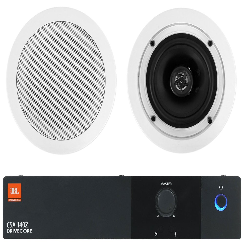Audiosavings Bundle: (1) JBL CSA 140Z 40w Commercial 70v Amplifier Amp for Restaurant/Bar/Cafe Bundle with (2) Rockville CC525T White 5.25" Commercial 70v Ceiling Speakers for Restaurant (3 Items)