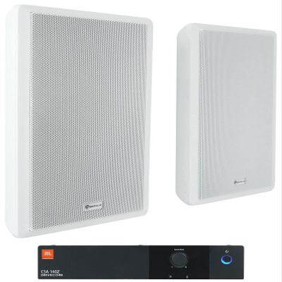 Audiosavings Bundle: (1) JBL CSA 140Z 40w Commercial 70v Amplifier Amp for Restaurant/Bar/Cafe Bundle with (2) Rockville RockSlim 70W White 5.25" 70v Commercial Restaurant Wall Speakers (3 Item)