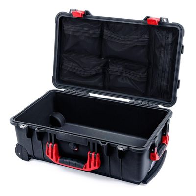Black Pelican 1510 Carry-on Case - Comes empty with Mesh Lid Organizer Only - Red Handles & Latches.