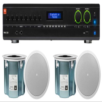 Audiosavings Bundle: (1) JBL VMA2120 2-Ch. Commercial/Restaurant 120W 70V Bluetooth Amplifier Bundle with (2) JBL Control 18C/T 8" 60w 70v in-Ceiling Speakers (3 Items)