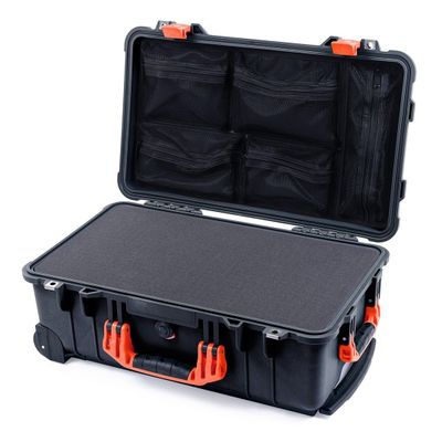 ColorCase Pelican Protector 1510 Carry-on Case Black - Medium Size Waterproof Case with Pick & Pluck Foam & Mesh Lid Organizer - Orange Handles & Latches
