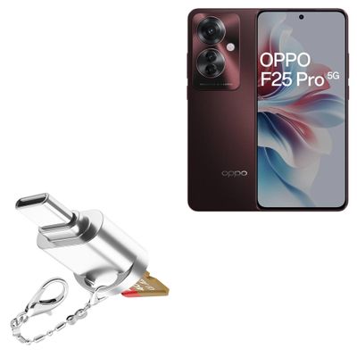 BoxWave Adapter Compatible with Oppo F25 Pro - Micro SD Card miniReader, USB Type-C OTG Reader USB3.0 Adapter Keychain - Metallic Silver