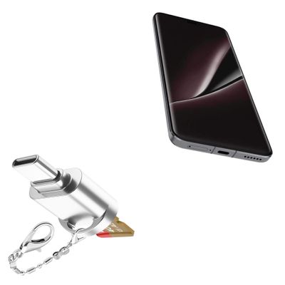 BoxWave Adapter Compatible with Honor Magic6 RSR Porsche Design - Micro SD Card miniReader, USB Type-C OTG Reader USB3.0 Adapter Keychain - Metallic Silver