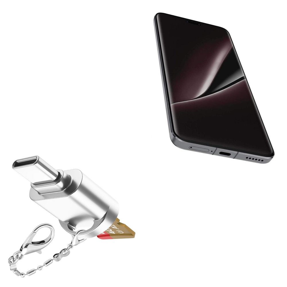 BoxWave Adapter Compatible with Honor Magic6 RSR Porsche Design - Micro SD Card miniReader, USB Type-C OTG Reader USB3.0 Adapter Keychain - Metallic Silver