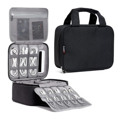 eCarry Electronics Organizer Case - Multi-Layer Full Flat Opening With Compartments and Pockets - Cord Organizer for Accessories, Cables, Electronics Travel