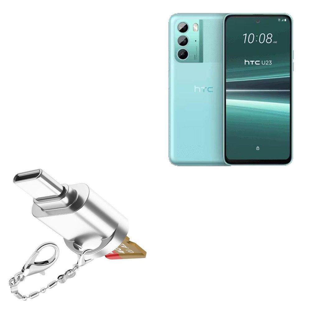 BoxWave Adapter Compatible with HTC U23 - Micro SD Card miniReader, USB Type-C OTG Reader USB3.0 Adapter Keychain - Metallic Silver