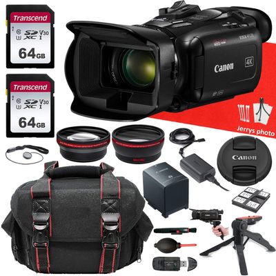 Canon Vixia HF G70 UHD 4K Camcorder + AVX Wide Angle and Telephoto Lens + 2PC 64 GB Memory + Hand Grip Tripod + More (17pc Bundle) (Renewed), Black