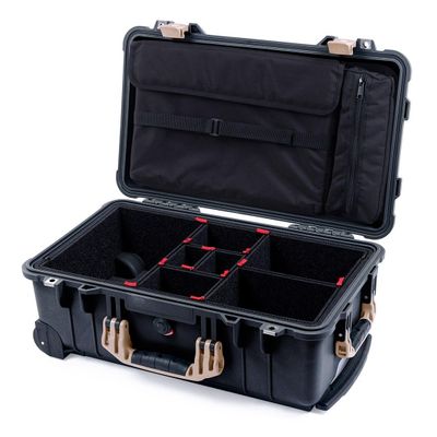 ColorCase Pelican Protector 1510 Carry-on Case Black - Medium Size Waterproof Case with TrekPak Divider System & Laptop Computer Lid Pouch - Desert Tan Handles & Latches