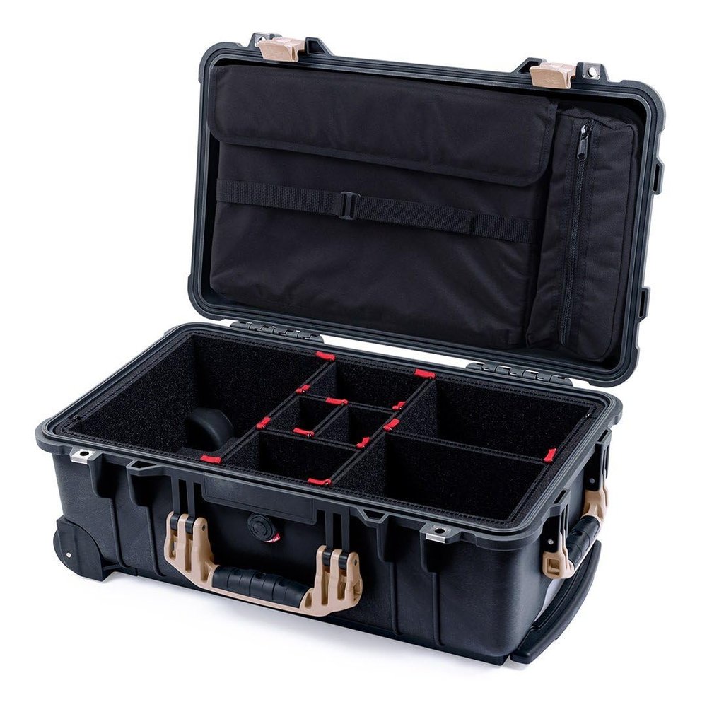 ColorCase Pelican Protector 1510 Carry-on Case Black - Medium Size Waterproof Case with TrekPak Divider System & Laptop Computer Lid Pouch - Desert Tan Handles & Latches