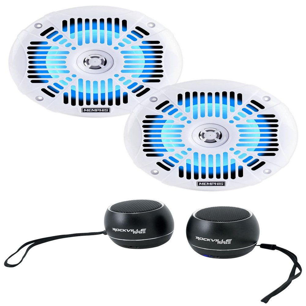Audiosavings Bundle: Pair Memphis Audio MXA602SLW 6.5" LED Speakers for RZR/ATV/UTV Bundled with Rockville HTS45 800w 5.1 Channel Bluetooth Home Theater Audio System+Subwoofer (2 Items)