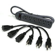 212 Main Port Authority 2706X 6-Outlet Surge Suppressor with Three 1ft Outlet Saver Power Extension Cords