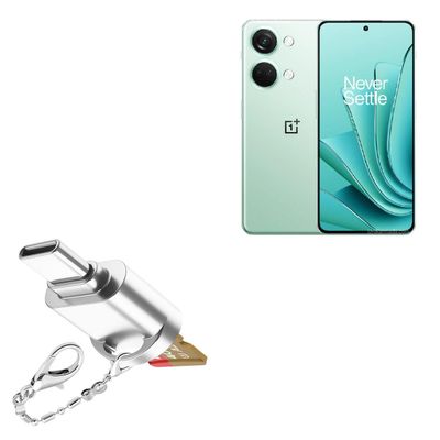 BoxWave Adapter Compatible with OnePlus Ace 3V - Micro SD Card miniReader, USB Type-C OTG Reader USB3.0 Adapter Keychain - Metallic Silver