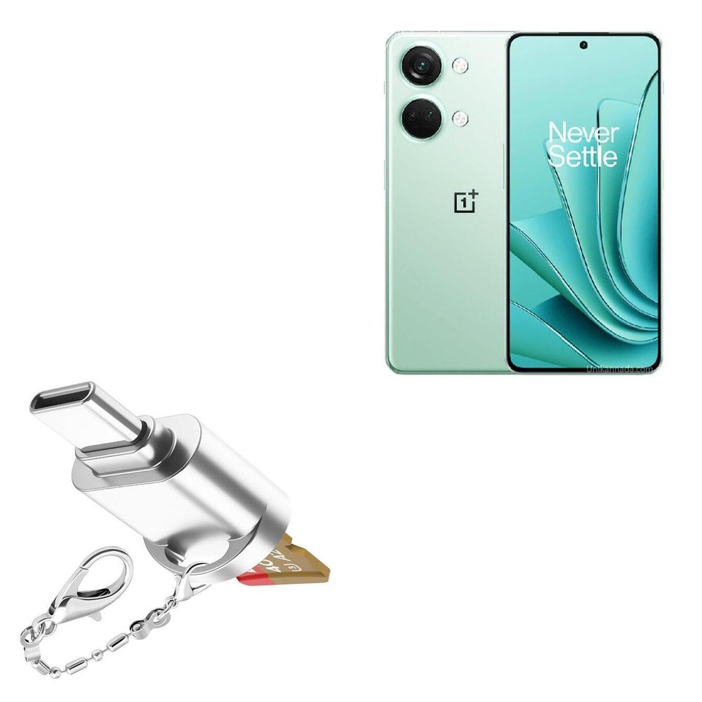 BoxWave Adapter Compatible with OnePlus Ace 3V - Micro SD Card miniReader, USB Type-C OTG Reader USB3.0 Adapter Keychain - Metallic Silver